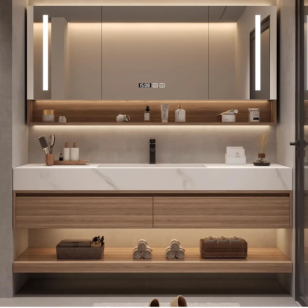 2026 Bespoke Bathroom Cabinets With Natural Marble Vanity Design BC5 04