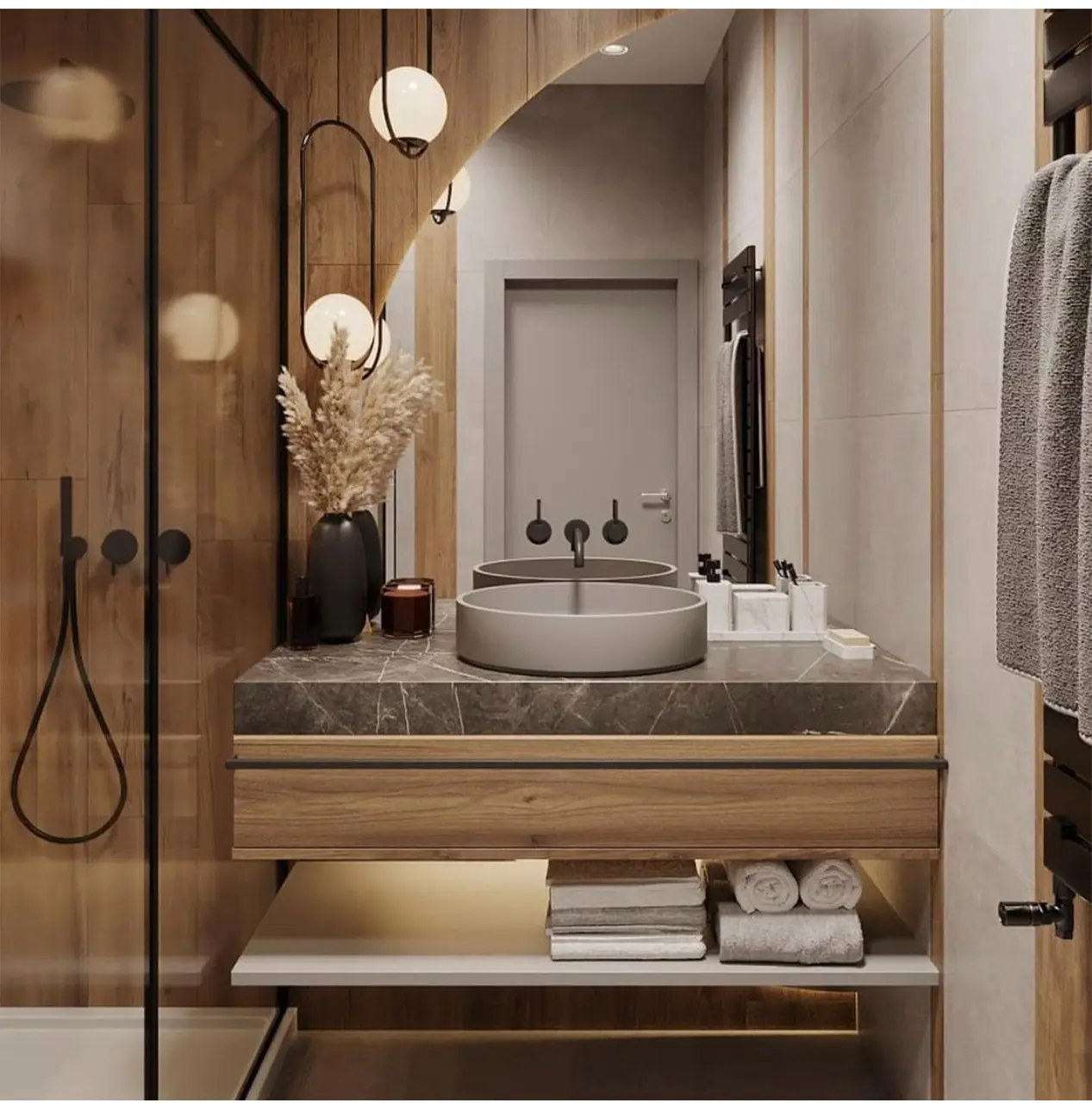 2026 Bespoke Bathroom Cabinets With Natural Marble Vanity Design BC5 05