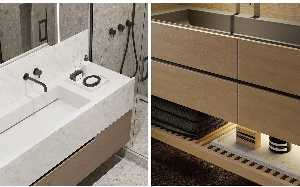 2026 Bespoke Bathroom Cabinets With Natural Marble Vanity Design BC5 06
