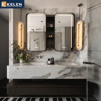 KELEN Bespoke Bathroom Cabinets: 2026 Modern Natural Marble Vanity & Double Sink Bathroom Vanity Set