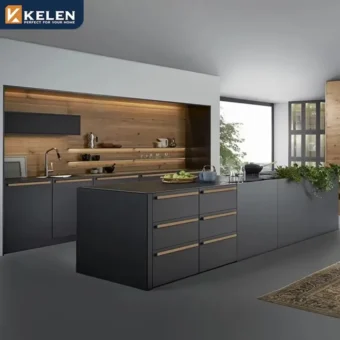 kelen 2026 manufacturer smart furniture wholesale gray glossy wooden modern acrylic designs lacquer kitchen cabinet cabinet