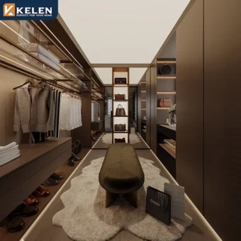 Kelen Luxury 2026 Custom Bedroom Closet: Modern Wood Wardrobe, MDF Combination Armoire, High-end Design