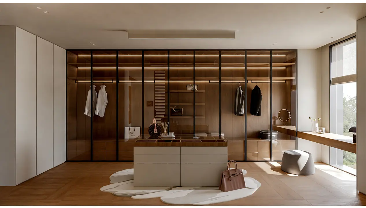 new modern bedroom furniture customized wardrobe sliding glass doors eco friendly wood melamine construction luxury storage
